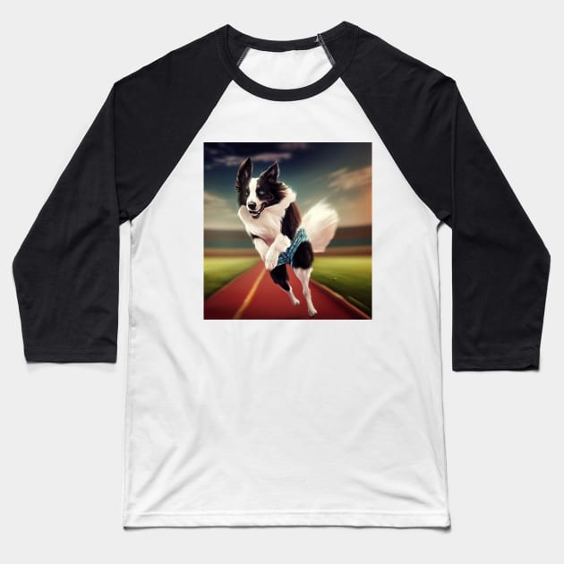 I run - Border Colie portrait Baseball T-Shirt by Wittylot